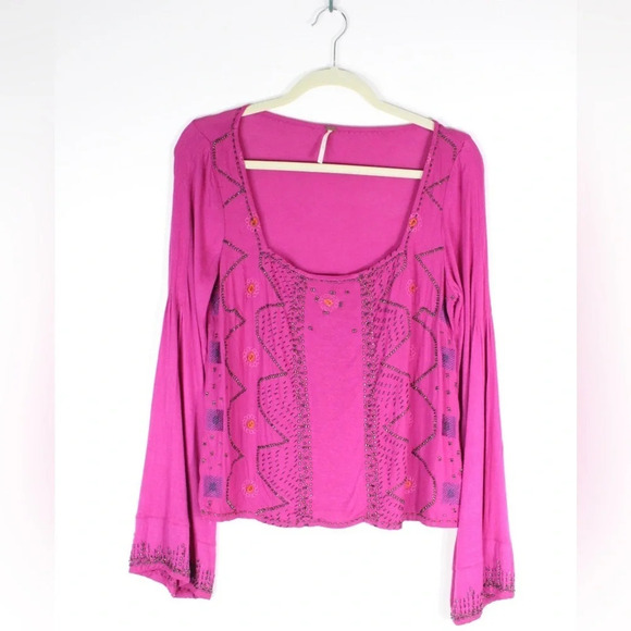 : Free People Beaded Embellished Square Neck Top - Size Small - Picture 1 of 8